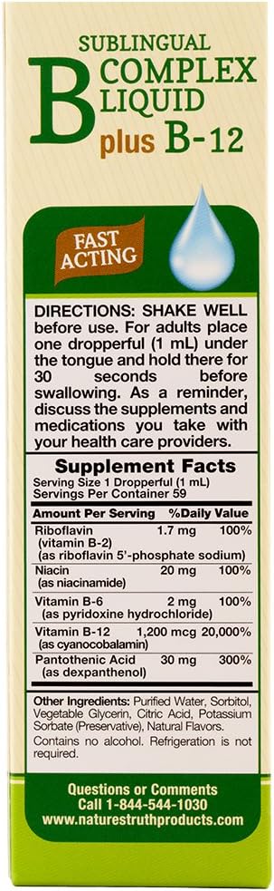 Nature's Truth Complejo B Sublingual con B12, Líquido Sabor Bayas, 2 fl oz (Pack de 3)