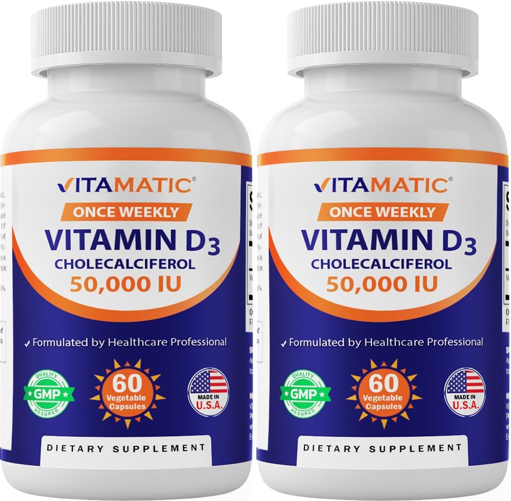 Vitamatic Vitamina D3 50.000 UI (colecalciferol) – 120 Cápsulas Veganas, Dosis Semanal
