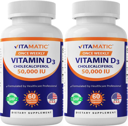 Vitamatic Vitamina D3 50.000 UI (colecalciferol) – 120 Cápsulas Veganas, Dosis Semanal – Image 1