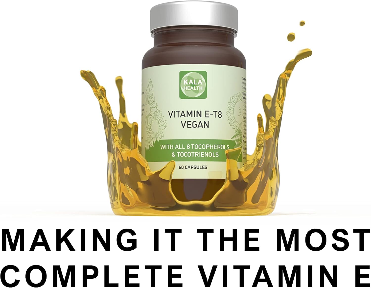 Fórmula Vegana Única con los 8 Tocoferoles y Tocotrienoles Vitamina E (60 Cápsulas) - Libre de PAH y Contaminantes