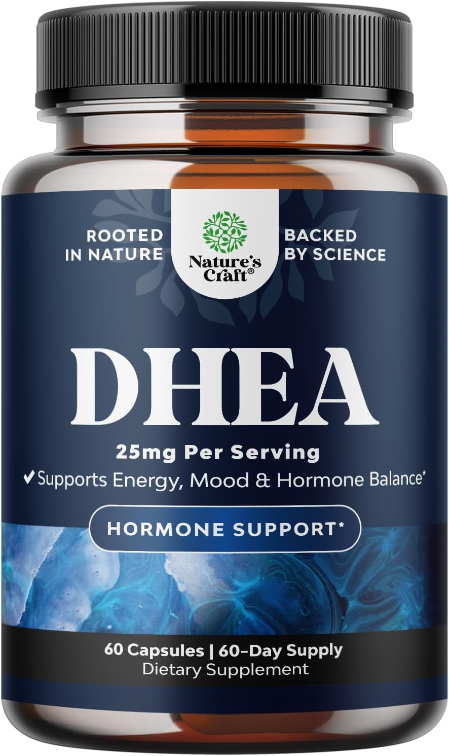 Natures Craft DHEA 25 mg - Suplemento para el Equilibrio Hormonal, Ánimo y Energía - 60 Cápsulas