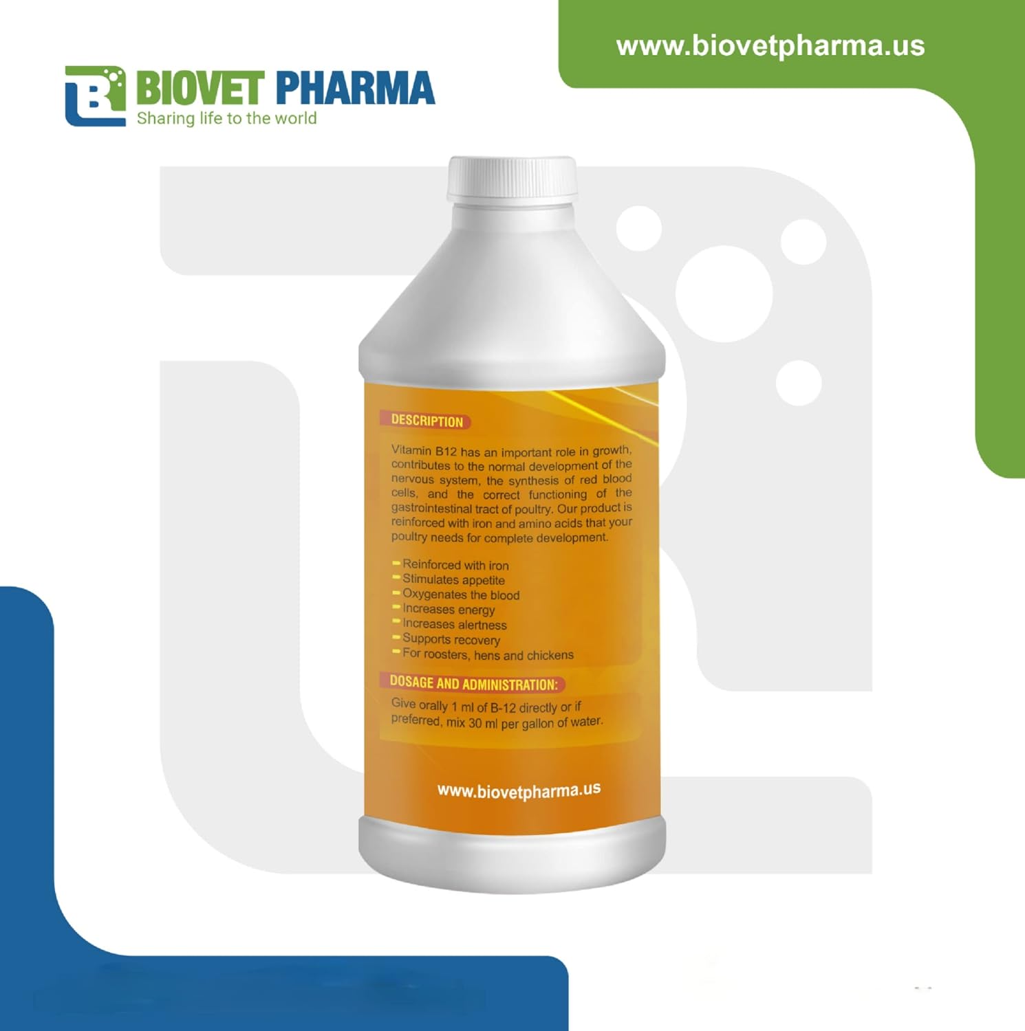 NUTRILINE B-12 para Aves | Multivitamínico Booster con 10.000 mcg de B12 y Hierro | 473 ml
