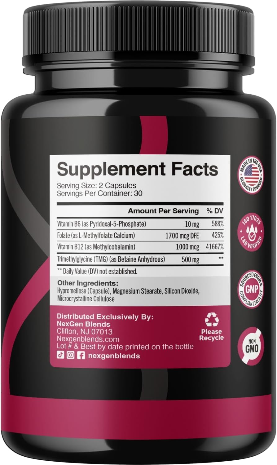 TMG Trimethylglycine con Complejo B Metilado - Suplemento de Betaina 500mg con Vitaminas B Metiladas para Apoyo a la Metilación - Vegano y No-GMO (1 Mes)
