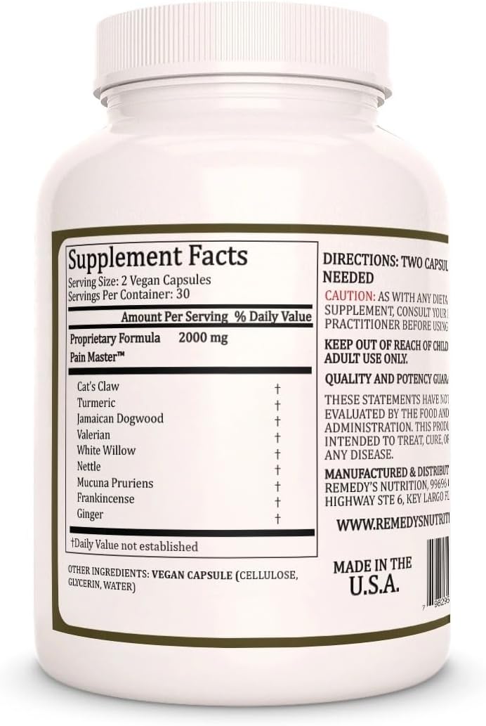 Pain Master | 1000 mg, 60 Cápsulas Veganas - Suplemento Herbal de Remedy's Nutrition