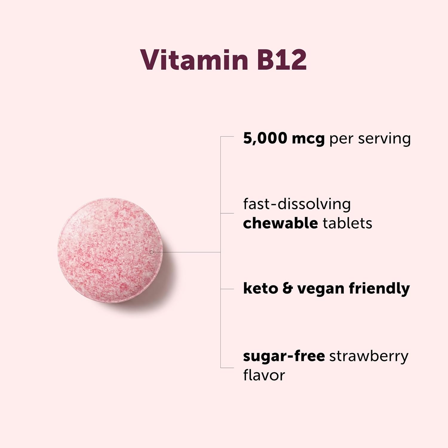 Micro Ingredients Vitamina B12 5000 mcg Metilcobalamina – 240 Comprimidos Masticables Sabor Fresa