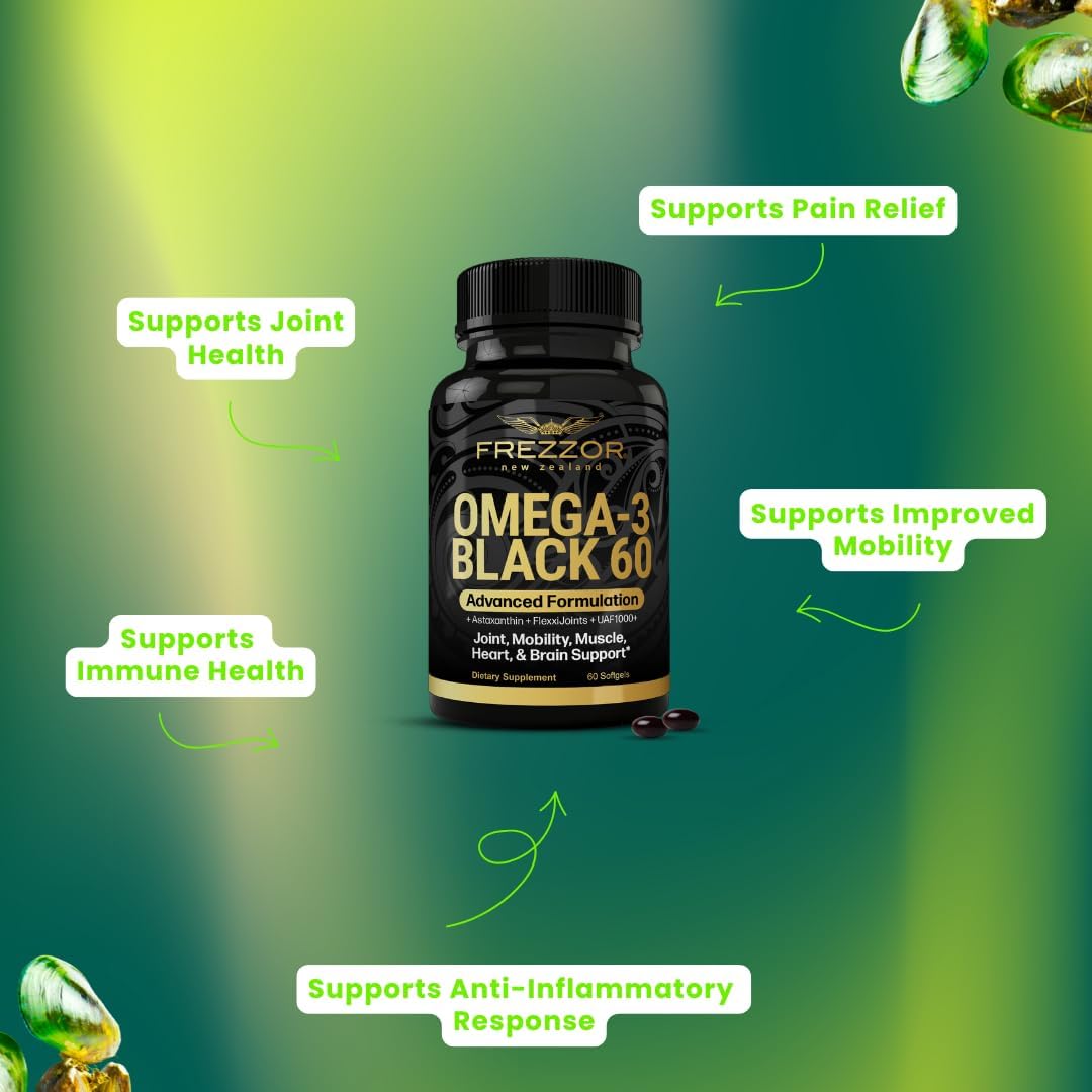 FREZZOR Omega 3 Black - New Zealand Green Lipped Mussel Oil, 60 Softgels