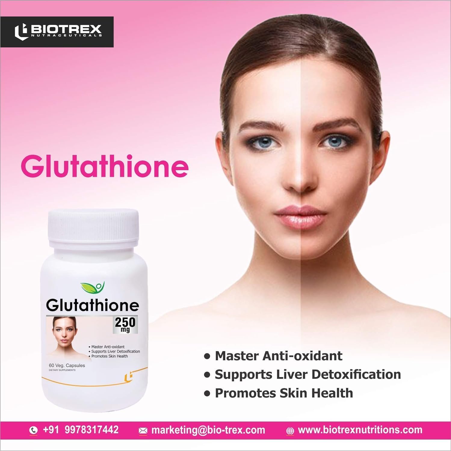 Glutatión 250mg, Pack de 2, Apoya la Salud de la Piel - 60 Cápsulas Vegetales