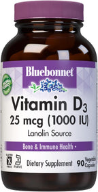 Bluebonnet Nutrition Vitamina D3 1000 UI - 90 Cápsulas Vegetales