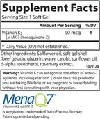 Carlson - Vitamina K2 MK-7 (Menaquinona) 90 mcg, Apoyo Óseo, Biodisponibilidad de Calcio, 120 Softgels