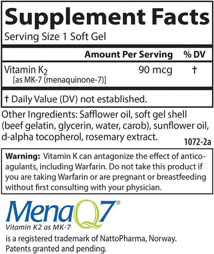 Carlson - Vitamina K2 MK-7 (Menaquinona) 90 mcg, Apoyo Óseo, Biodisponibilidad de Calcio, 120 Softgels – Image 4
