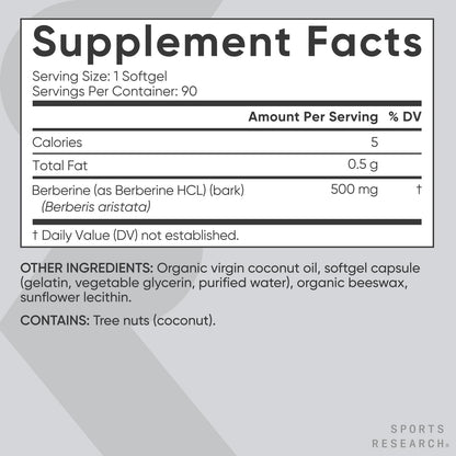 Sports Research Berberine Supplement with Coconut Oil - Berberine 500mg, 90 Softgels - Gluten-Free, Non-GMO – Image 5