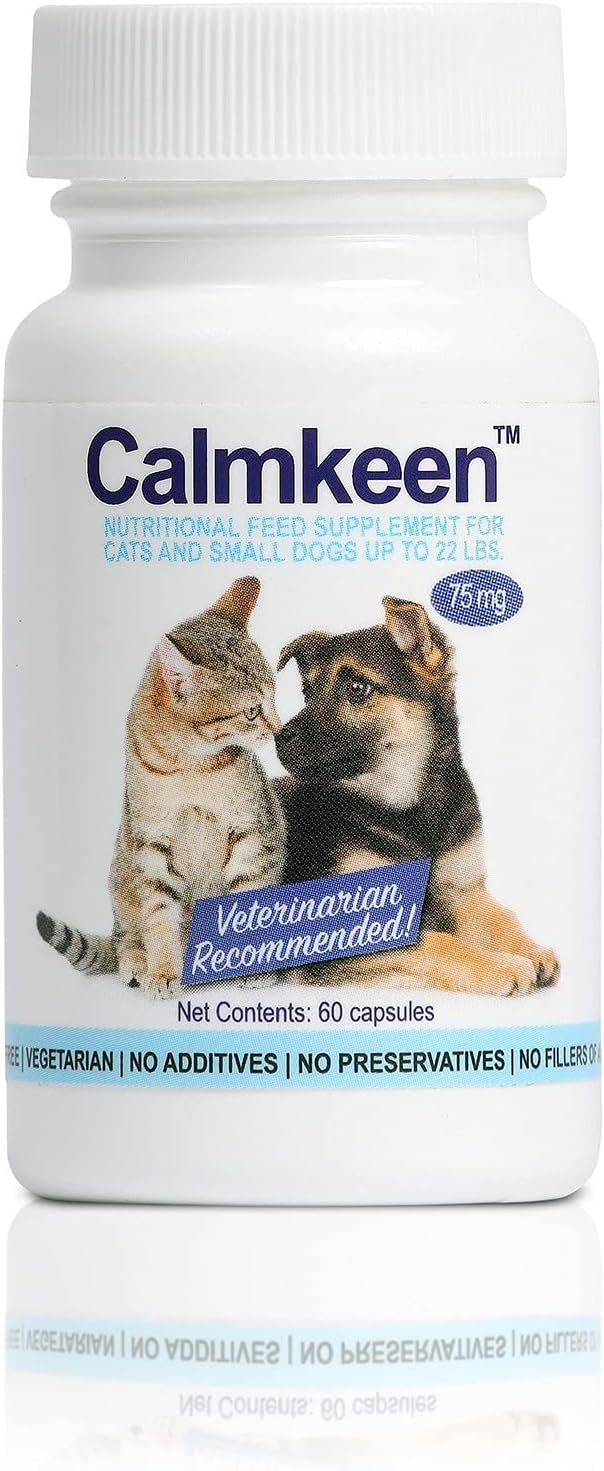 Calmkeen 75 mg – 60 Cápsulas de Suplemento Calmante para Perros Pequeños y Gatos (hasta 10 kg)