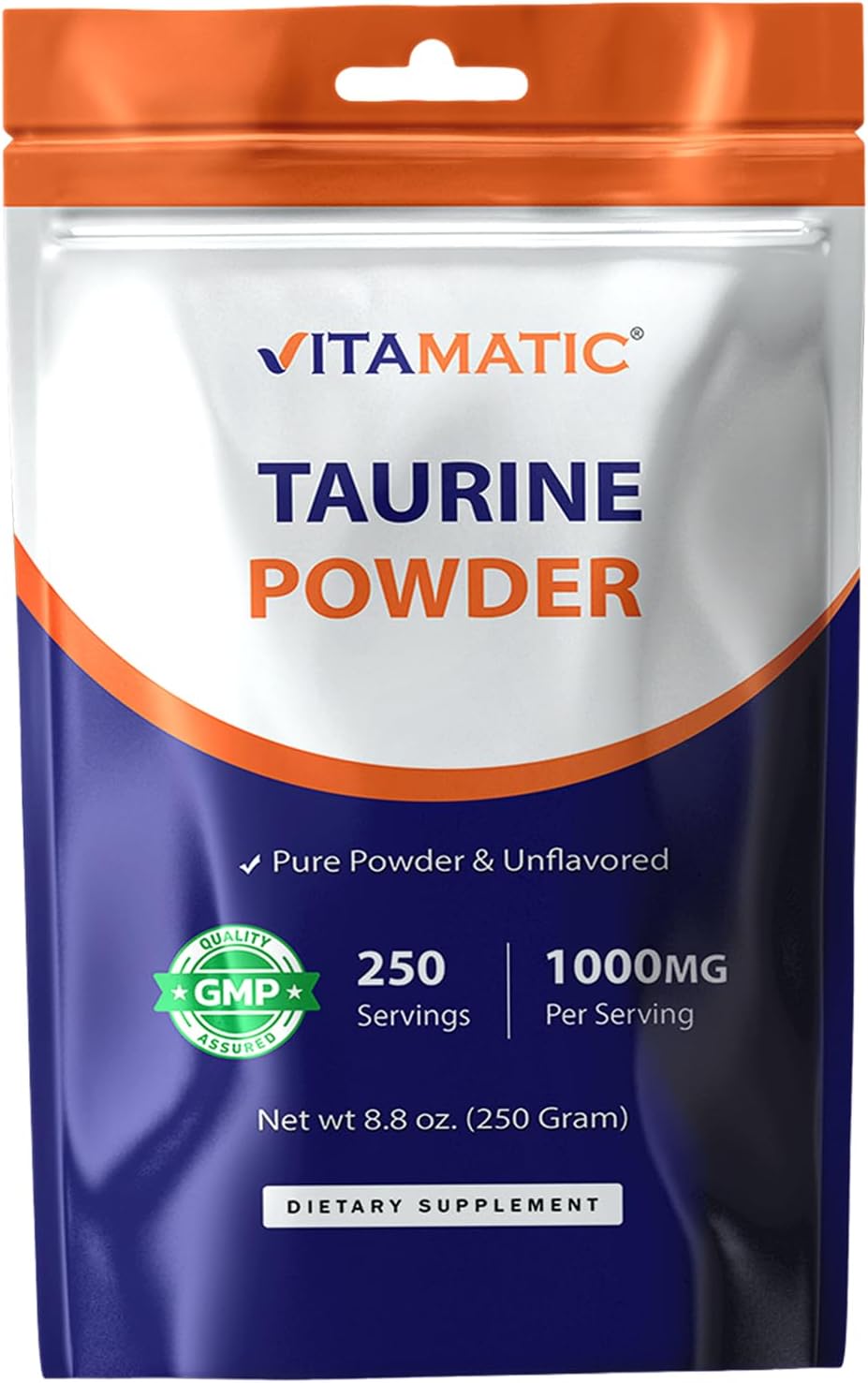 Vitamatic Taurina Pura 1000mg 250 Servicios - No Transgénico, Sin Gluten