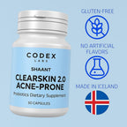 Codex Labs Shaant Clear Skin Supplement – 60 Cápsulas Veganas | Mezcla probiótica de 9 cepas con EGCG de té verde y guggul, apoyo diario para piel propensa al acné