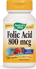 Nature's Way Folic Acid 800 mcg, 100 Capsules (5-Pack)