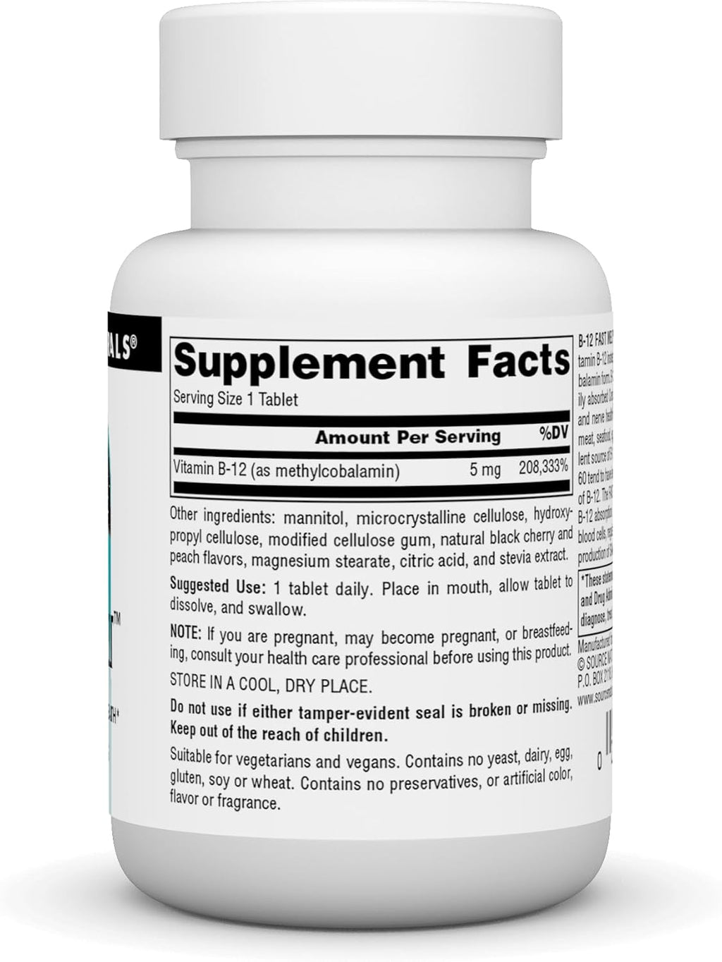 Source Naturals Vitamina B-12 5 mg - 30 Comprimidos Veganos de Disolución Rápida
