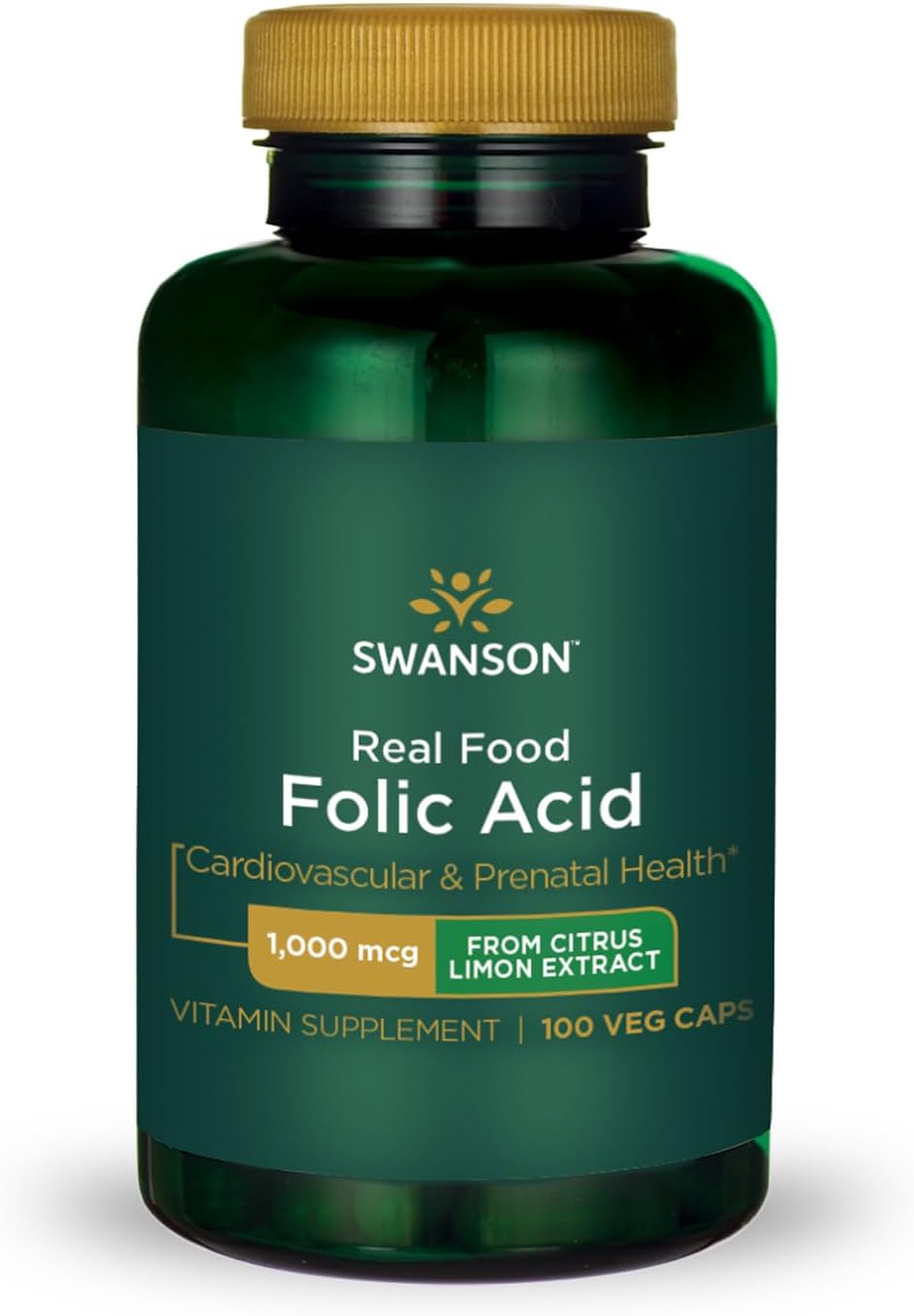 Swanson Real Food Ácido Fólico 1000 mcg - 100 Cápsulas Veganas