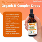 LIQUIDHEALTH Gotas de Complejo B Orgánico USDA para Hombres y Mujeres - Energía Natural, Enfoque, Memoria y Estado de Ánimo, Apoyo Inmunológico, Impulso al Metabolismo - Fabricado en EE. UU., Sin Azúcar, Vegano (2 Paquete)