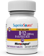 Superior Source NO Shot Advanced B-12 – 2000 mcg Vitamina B12, B6 y 600 mcg Ácido Fólico – 60 Tabletas sublinguales