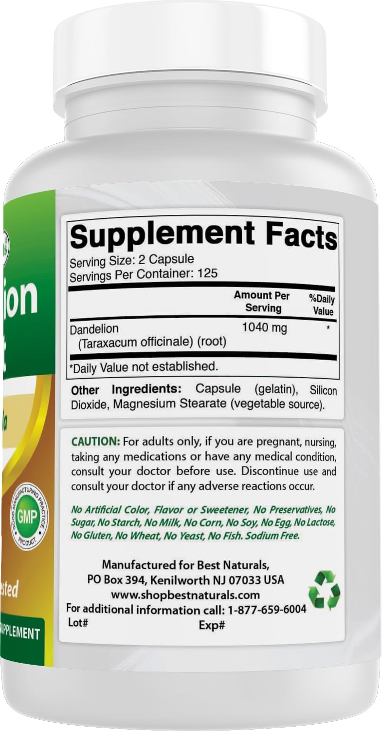 Best Naturals Raíz de Diente de León 520 mg 250 Cápsulas