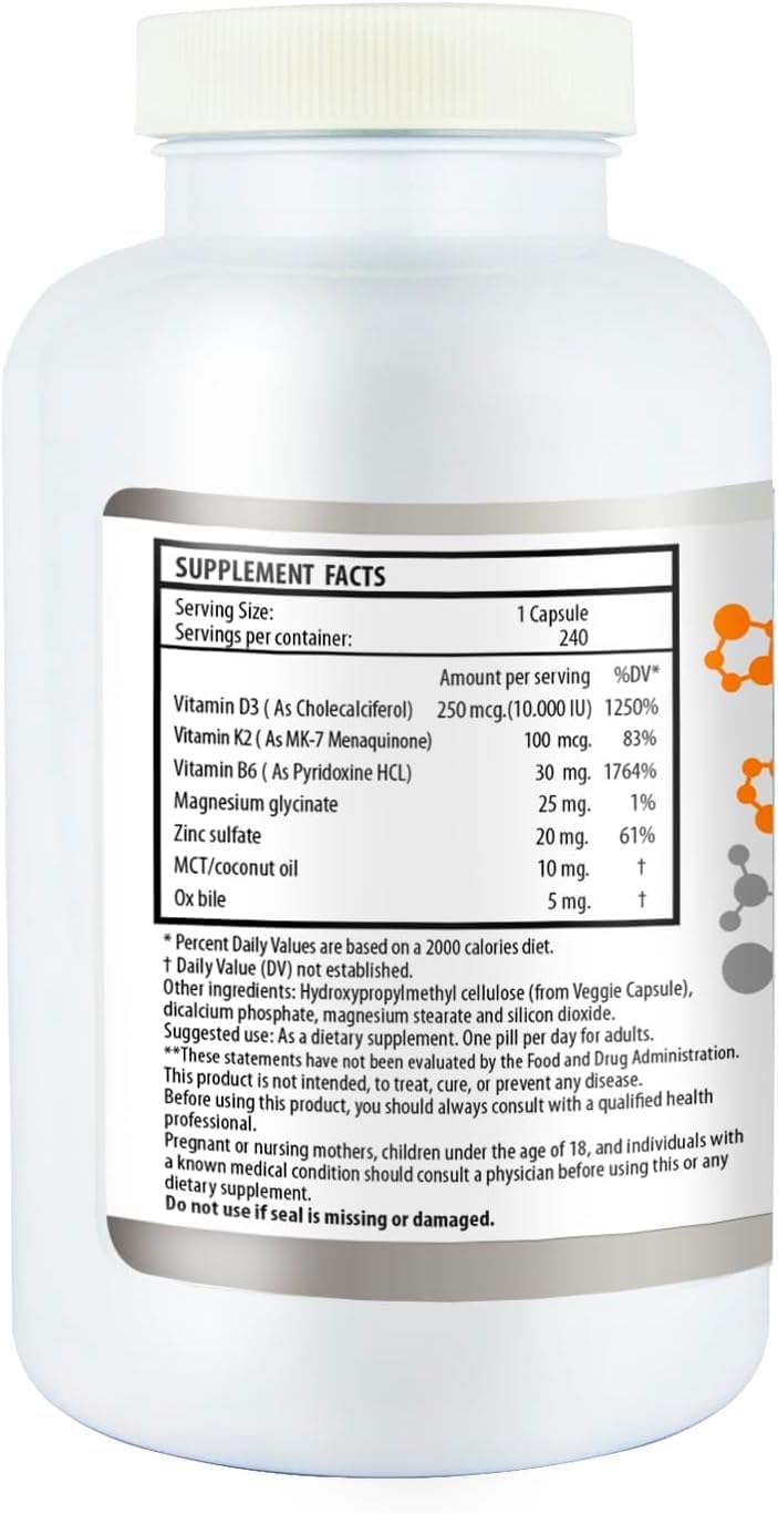 Saint-Marie de los Andes – Vitamina D3 10.000 UI con K2 MK-7 100 mcg – 240 Cápsulas (8 Meses)