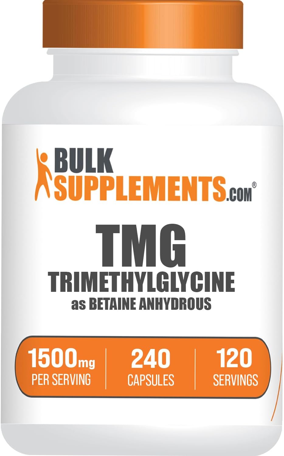 BulkSupplements.com TMG Cápsulas - Trimetilglicina como Betaína Anhidra, Suplemento de TMG - Sin Gluten, 2 Cápsulas por Ración (1500 mg), 240 Unidades