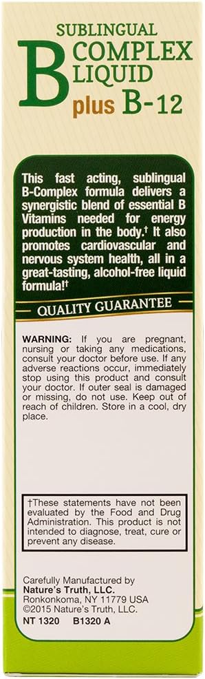 Nature's Truth Complejo B Sublingual con B12, Líquido Sabor Bayas, 2 fl oz (Pack de 3)