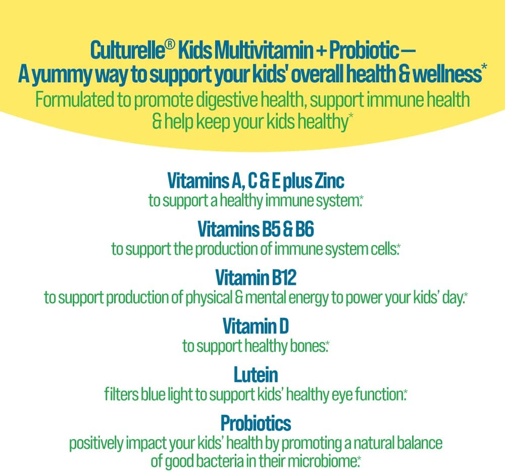 Culturelle Kids Probiotic Gummies - Multivitamínico y Probiótico para Niños - Sabor Melocotón-Naranja y Frutos del Bosque - 60 Gominolas