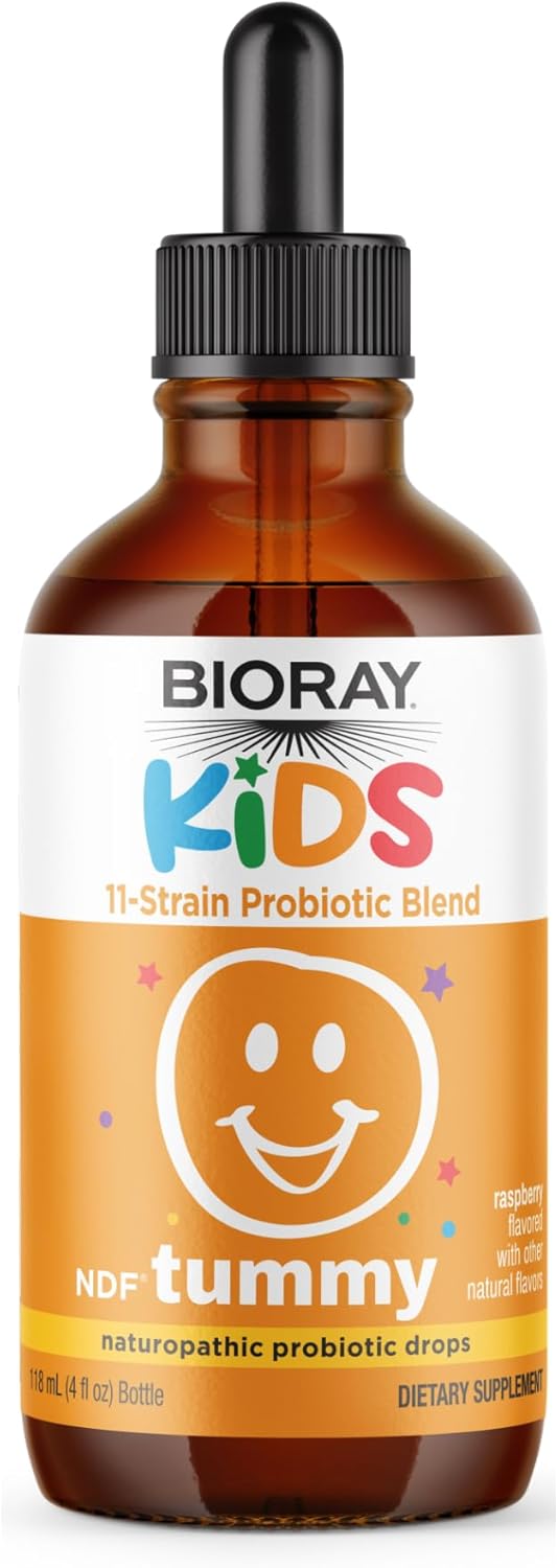 BIORAY Kids NDF Tummy, Probióticos para Niños, Frambuesa - 120 mL (Apoya la Respuesta Inmune)