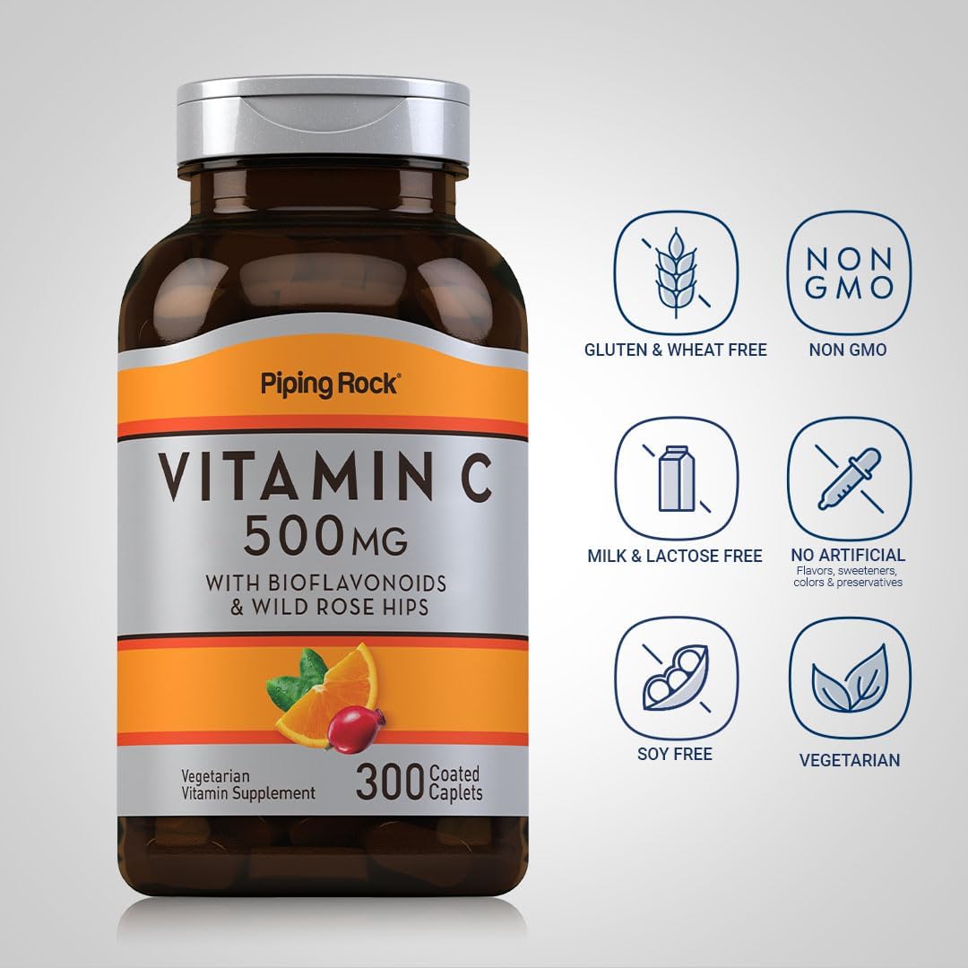 Piping Rock Vitamina C 500 mg con Escaramujo y Bioflavonoides | 300 Comprimidos