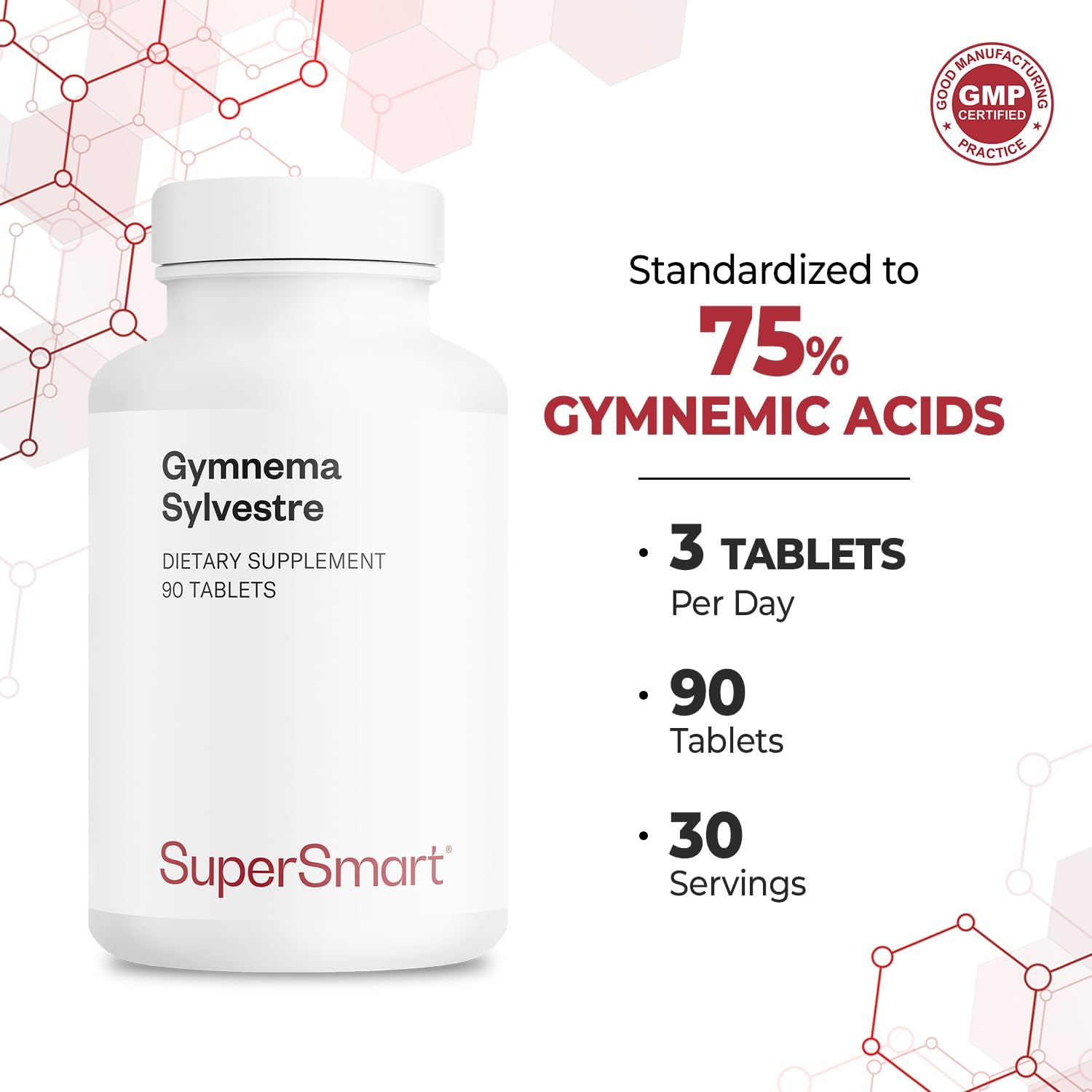 Supersmart - Gymnema Sylvestre 1500 mg al día - 75% Ácidos Gimnémnicos | Complemento Alimenticio - 90 Comprimidos