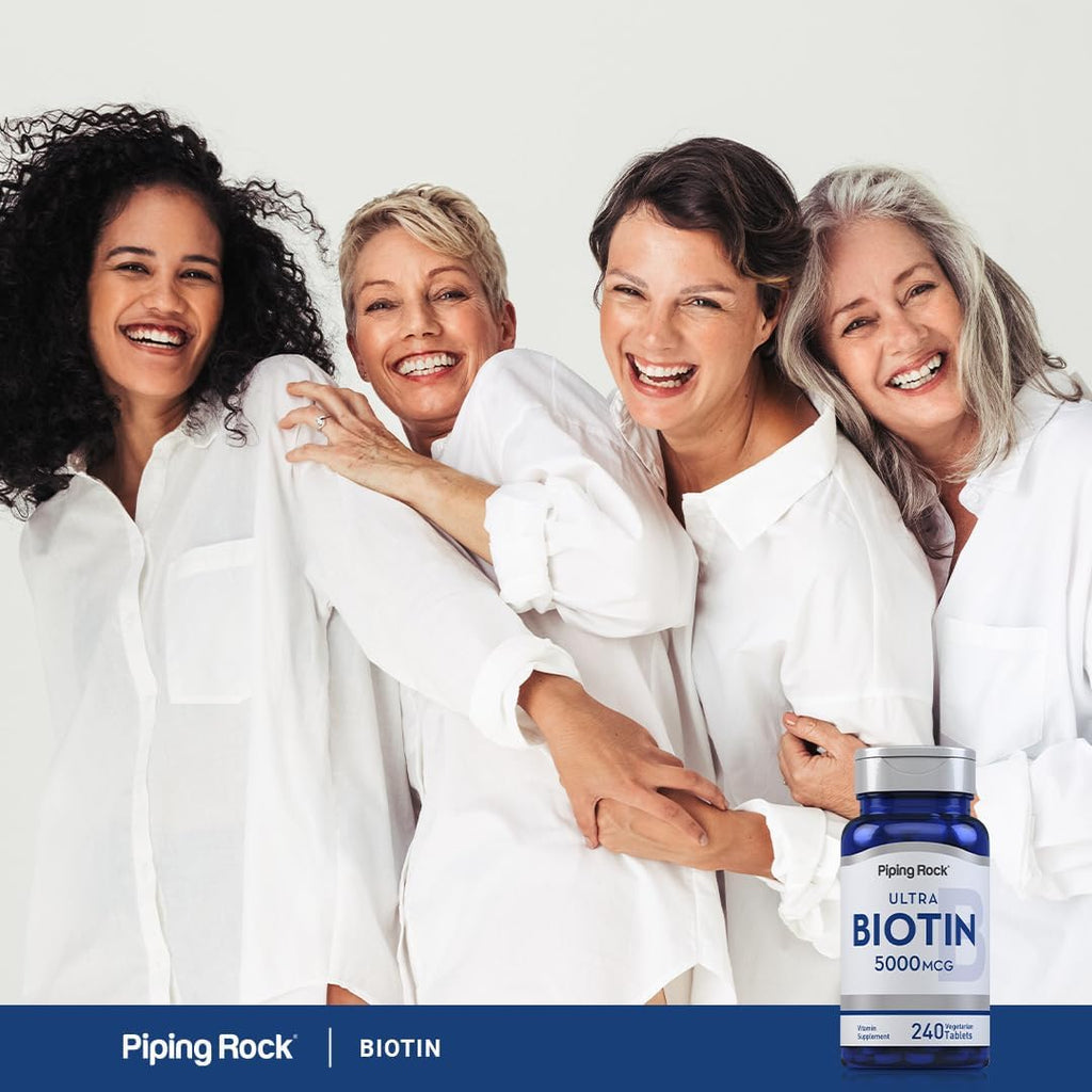 Piping Rock Biotina 5000mcg | 240 Comprimidos | Suplemento de Vitamina B7 | Vegetariano, Sin Gluten, No-GMO