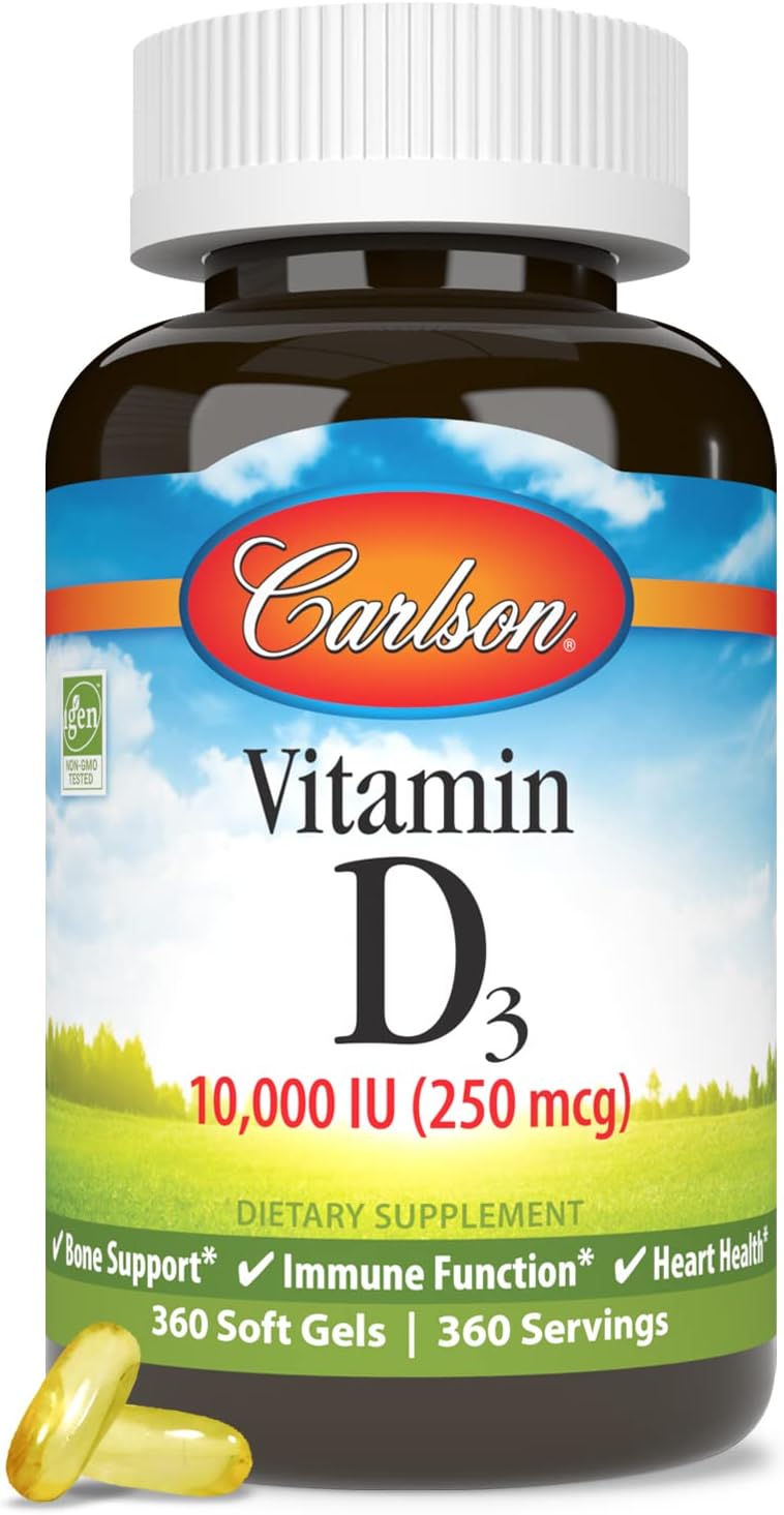 Carlson Vitamina D3 10.000 UI (250 mcg), Colecalciferol, para Huesos e Inmunidad, 360 Cápsulas Blandas