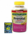 Spring Valley Vitaminas Prenatales Adulto con DHA y Ácido Fólico, Sabor Fruta, 190 Gomitas + Guía de Suplementos