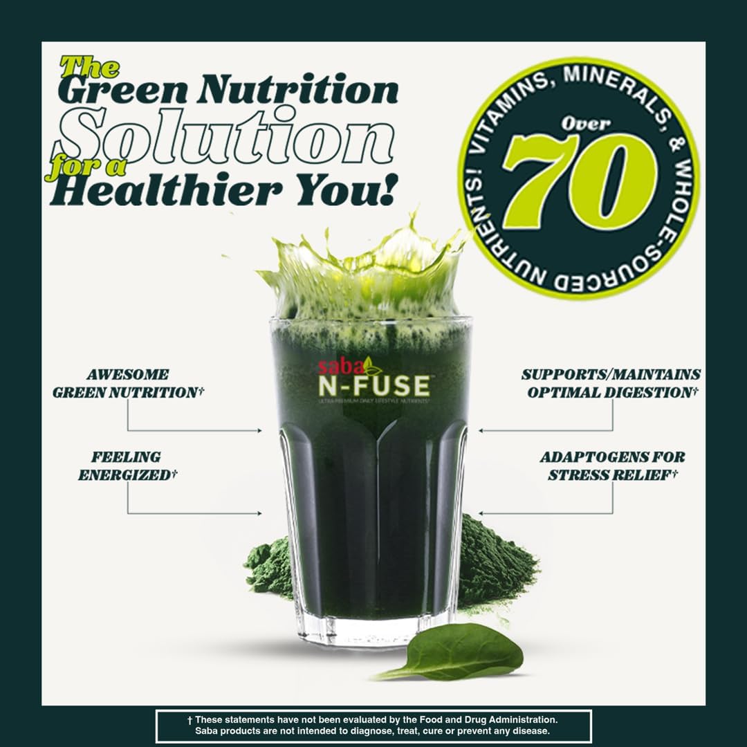 Saba N-Fuse Super Greens Powder – 50+ Superalimentos, Probióticos, Enzimas Digestivas y Adaptógenos