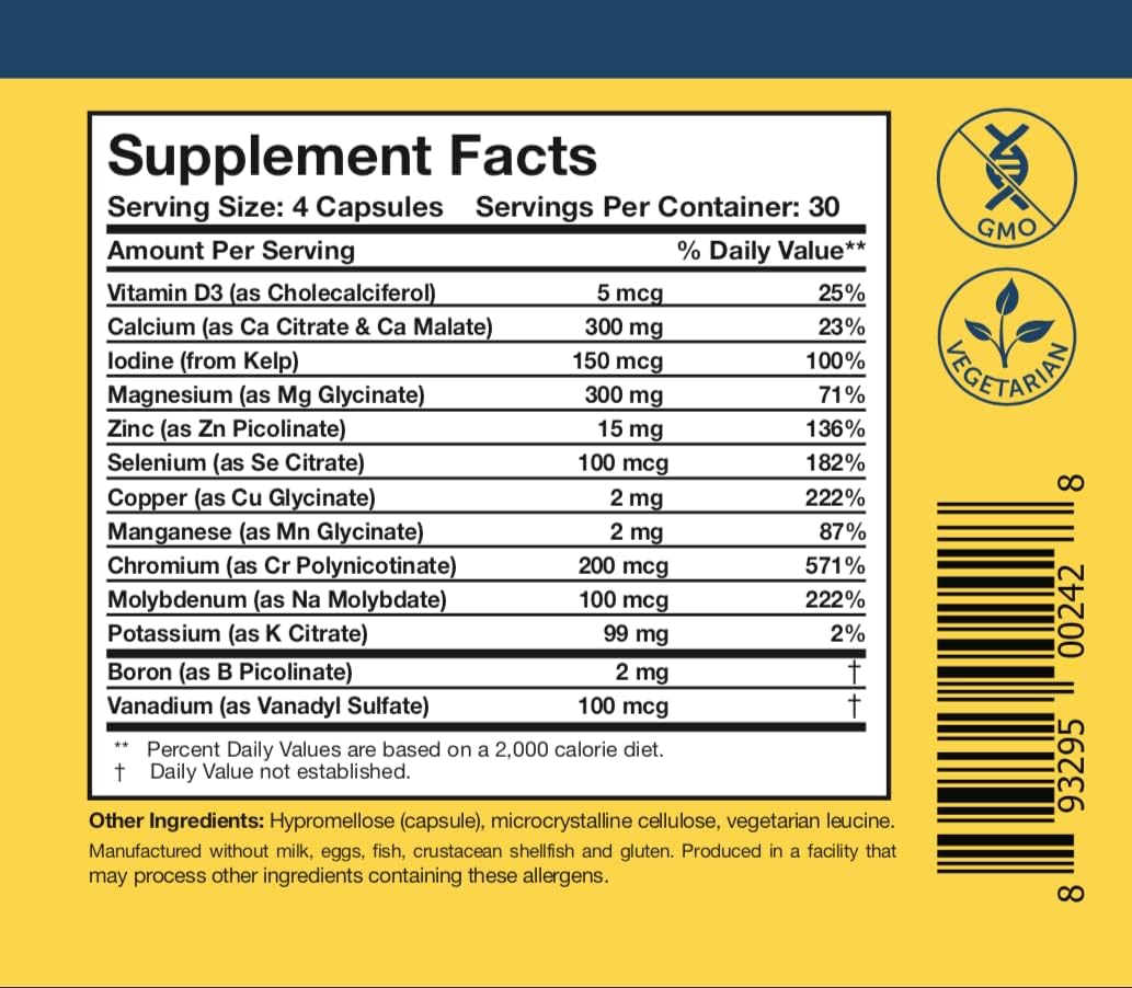 Core Minerals - Suplemento de Minerales Traza con Vitamina D3, Magnesio Glicinato y Yodo (120 Cápsulas)