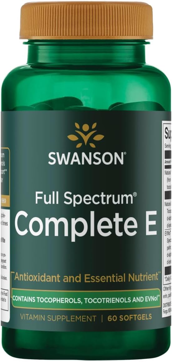Swanson Full Spectrum Vitamina E con Tocotrienoles - Favorece la Salud Cardíaca y el Apoyo a la Salud Celular - Suplemento Natural para el Bienestar General - (60 Cápsulas Blandas)