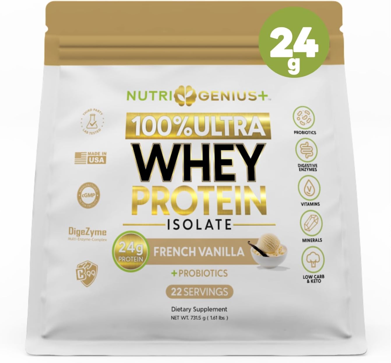 All-in-One Nutrition Whey Protein Isolate with Probiotics, Digestive Enzymes, Vitamins and Minerals, Chocolate, 30 Servings