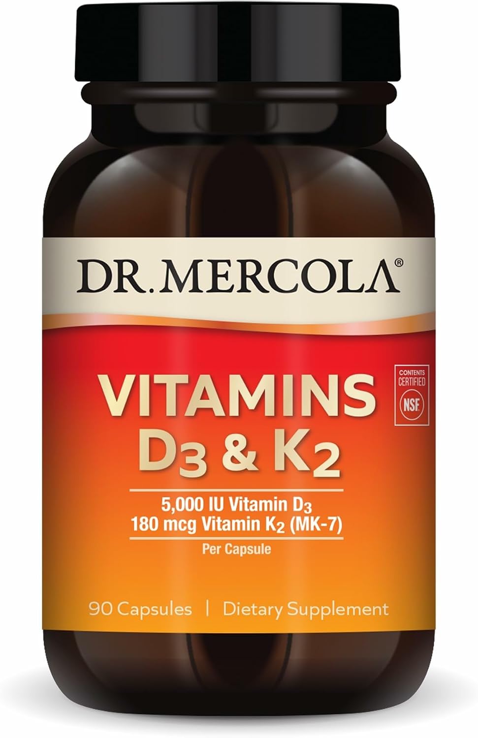 Dr. Mercola Vitamina D3 y K2 - 5000 UI D3 y 180 mcg K2 - 30 Cápsulas