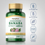 Cápsulas de Extracto de Hoja de Banaba de Piping Rock | 200 Cápsulas | Estandarizado con Ácido Corosólico | Sin OGM, Sin Gluten