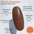 EarthFirst Organic Multivitamínico Diario para Hombres 50+ - 19 Vitaminas de Hierbas y Superalimentos, Apoya la Salud Prostática, Energía y Huesos Fuertes - 60 Comprimidos