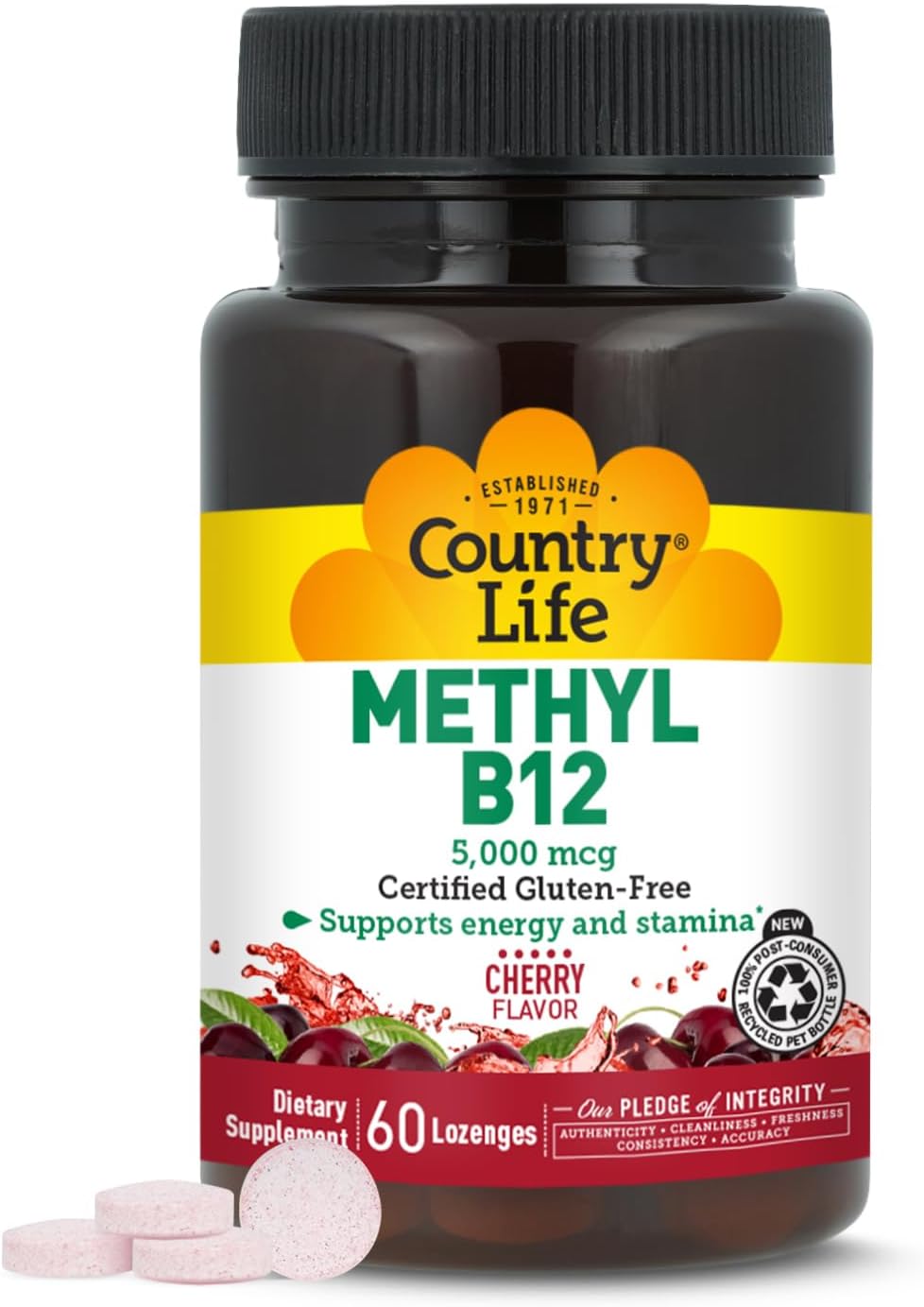Country Life Methyl B12 5000 mcg - 60 Comprimidos Sublinguales - Vegano y Sin Gluten