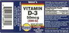 Vitamina D-3 Natural 2000 UI - 200 Comprimidos Recubiertos, Paquete de 2