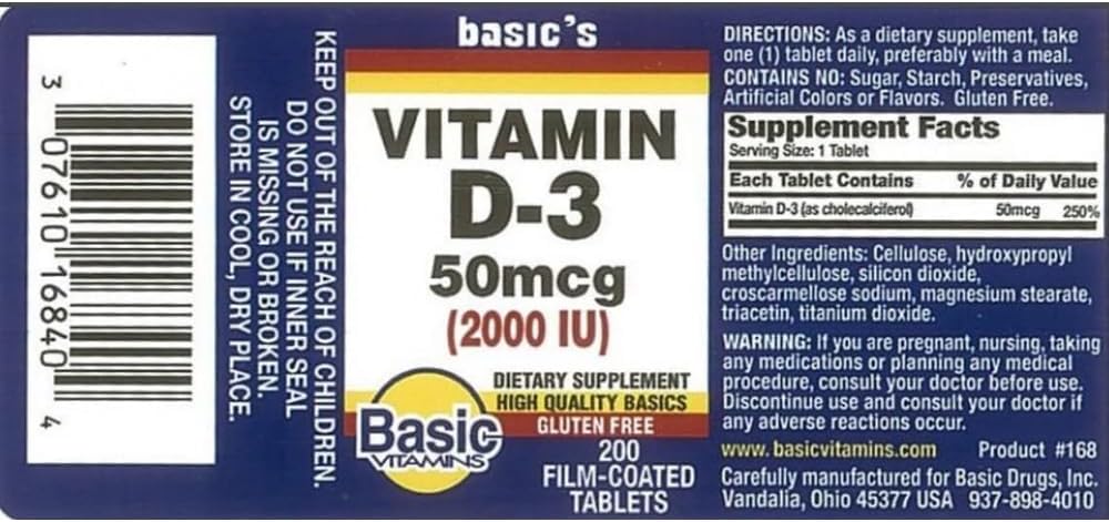 Vitamina D-3 Natural 2000 UI - 200 Comprimidos Recubiertos, Paquete de 2