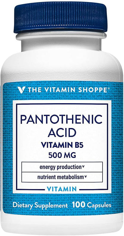 The Vitamin Shoppe Ácido Pantoténico 500mg (Vitamina B5) - 100 Cápsulas – Image 1