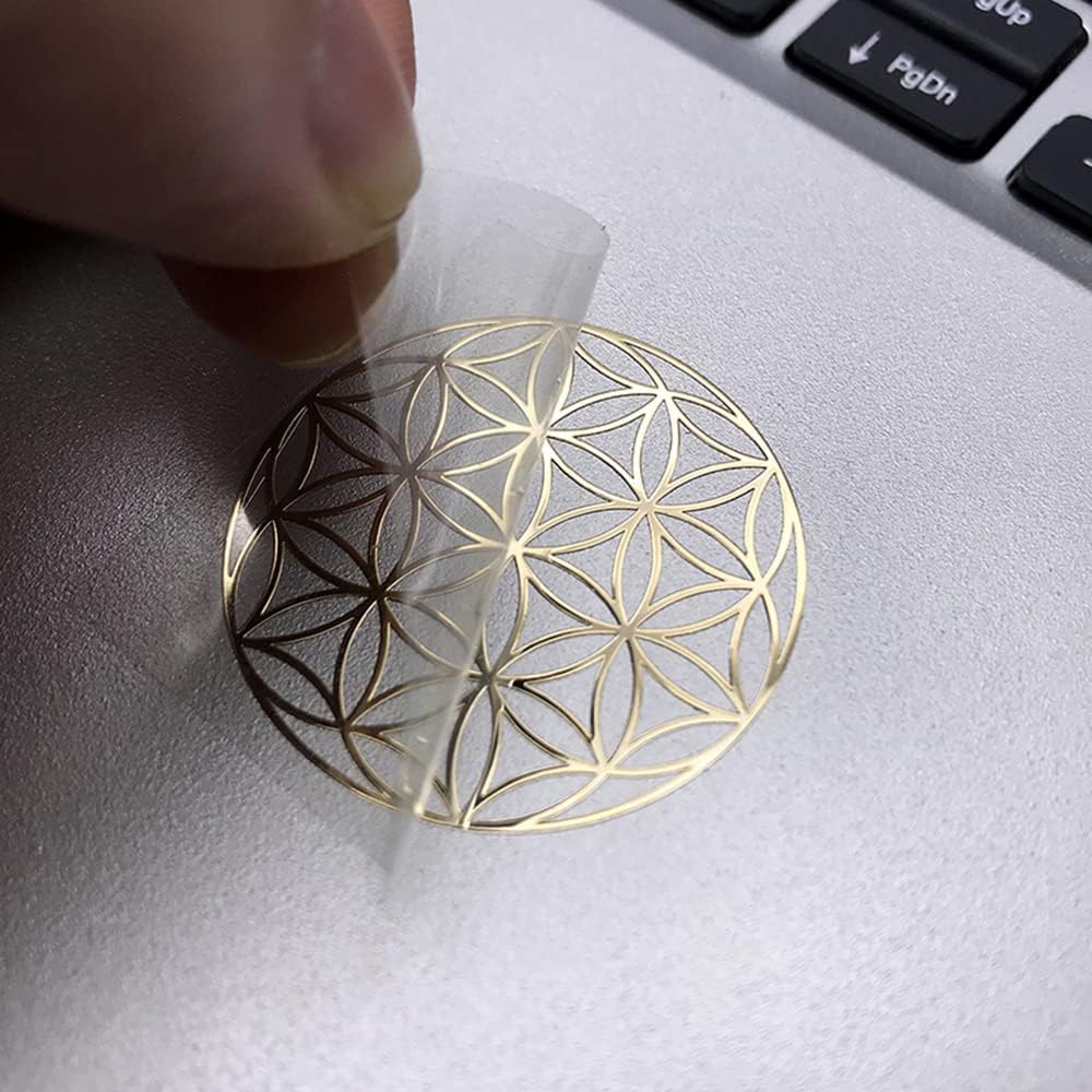 15 Pegatinas Metálicas Flor de la Vida - Chapado en Oro - Símbolo Sagrado Geométrico