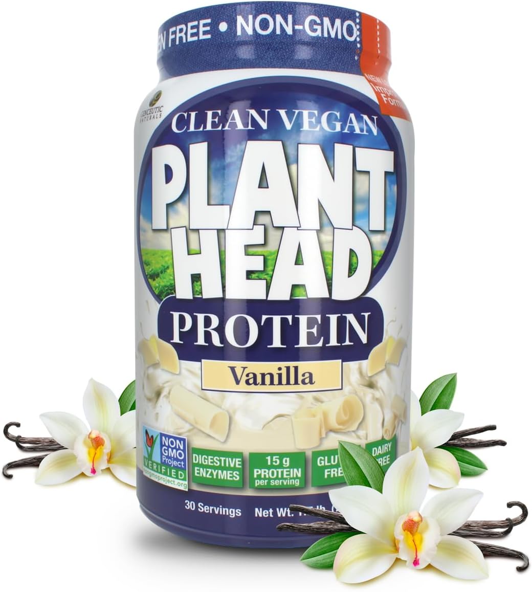 Genceutic Naturals Plant Head Protein - Plant-Based Protein Supplement, Chocolate, 822g