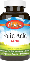 Carlson - Folic Acid, 800 mcg, Provides Important Prenatal Support, 1000 Tablets
