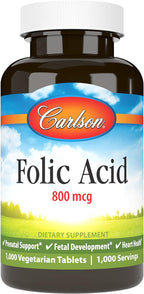 Carlson - Folic Acid, 800 mcg, Provides Important Prenatal Support, 1000 Tablets