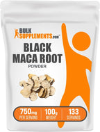 BulkSupplements.com Polvo de Maca Negra - Suplemento de Raíz de Maca Negra, Complemento Herbario para Hombres y Mujeres - Vegano, Sin Gluten, 750mg por Ración, 250g